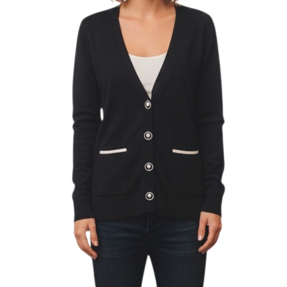 Vintage Willi Smith Classic Retro Cardigan with White Trim & Pockets